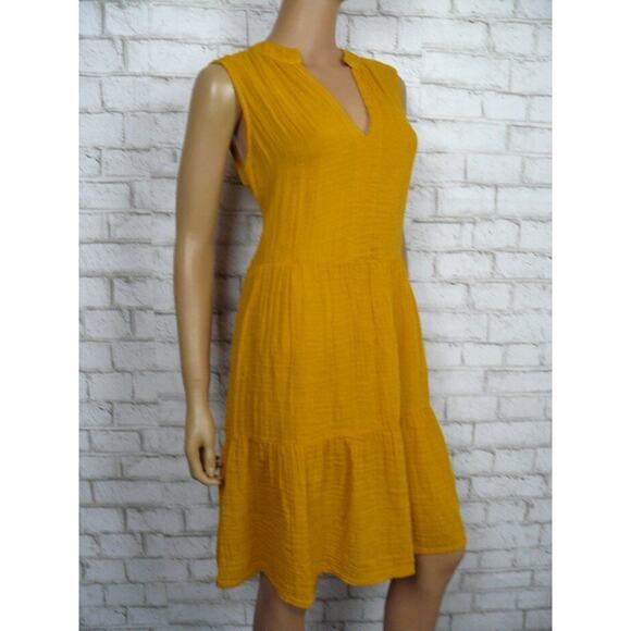 Michael Stars Amber Yellow Cotton Gauze Tiered Daisy Dress Medium NEW - Picture 4 of 9